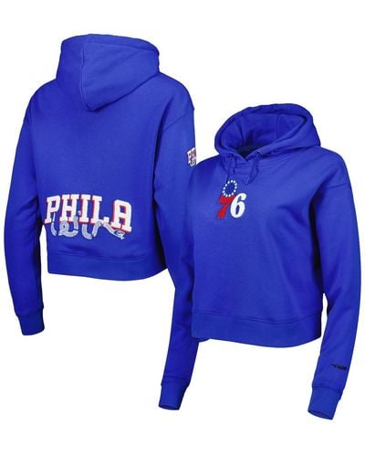 Pro Standard Philadelphia 76ers Classic Fleece Cropped Pullover Hoodie - Blue