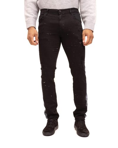 Ron Tomson Modern Splattered Stripe Jeans - Black