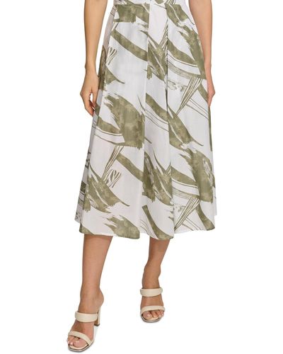 DKNY Printed Pleated Cotton Voile Midi Skirt - Natural