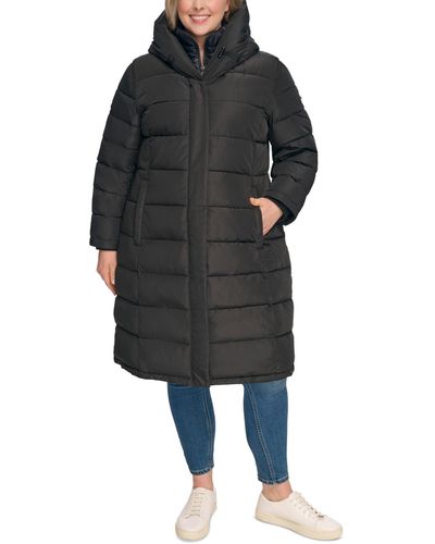 DKNY Plus Size Bibbed Hooded Puffer Coat - Black