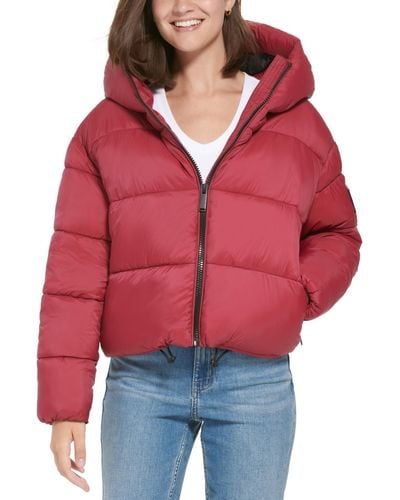 Calvin Klein Cropped Hooded Puffer Jacket - Red