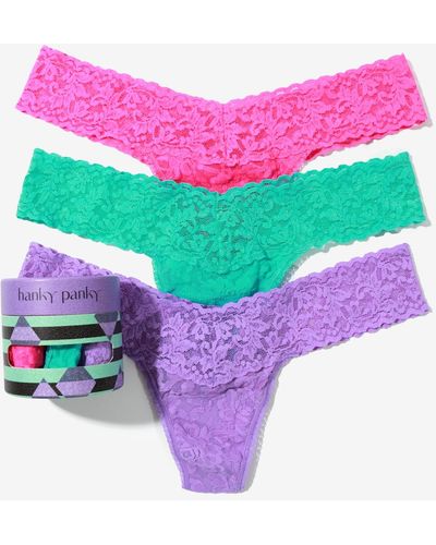 Hanky Panky Holiday 3 Pack Low Rise Thong Underwear - Purple