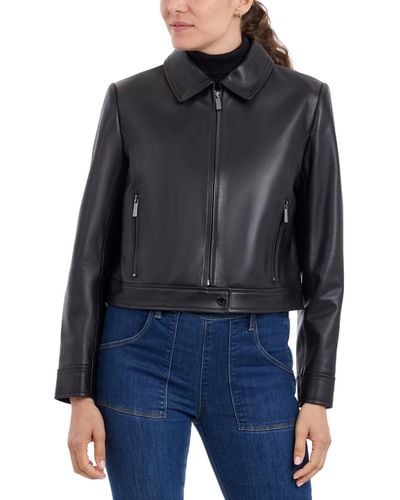 Michael Kors Michael Leather Zip-front Coat - Black