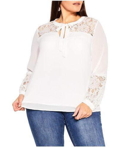 City Chic Plus Size Mysterious Lace Top - White