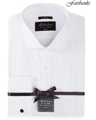 Michelsons Of London Slim-fit Stretch Pleated Bib French Cuff Tuxedo Shirt - White