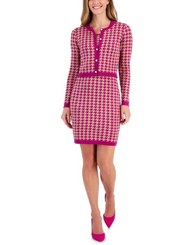 Taylor Houndstooth Mini Sweater Dress And Jacket - Pink