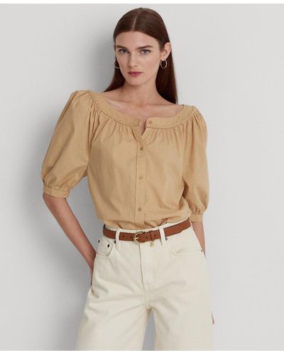 Lauren by Ralph Lauren Cotton Broadcloth Puff-sleeve Shirt - Natural