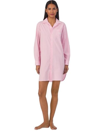 Lauren by Ralph Lauren Long-sleeve Roll-tab His Shirt Sleepshirt - Pink