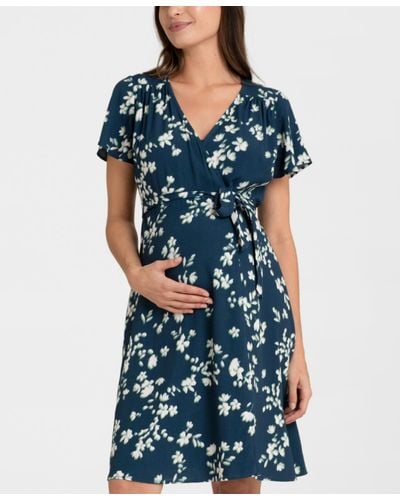 Seraphine Maternity Wrap Summer Dress - Blue