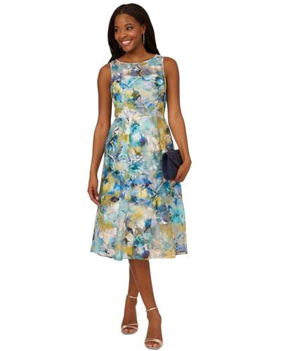 Adrianna Papell Printed Fit & Flare Dress - Blue