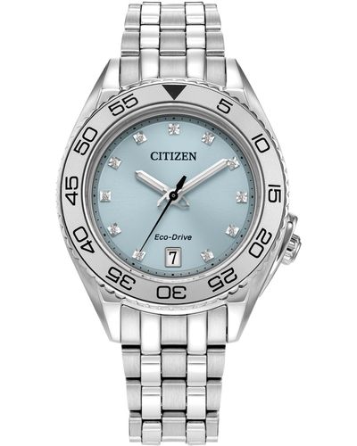 Citizen Eco-drive Sport Luxury Diamond Accent Stainless Steel Bracelet Watch 35mm - Gray