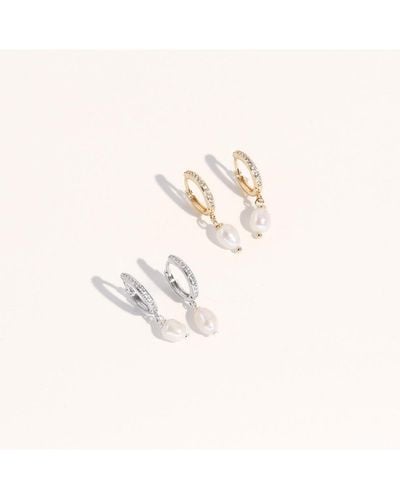Joey Baby Gold & Silver Pearl Earrings Set - Natural