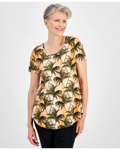 Macy's Jm Collection Printed Scoop-neck Short-sleeve Top - Natural