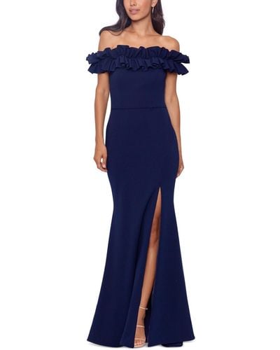 Xscape Ruffled Off-the-shoulder Gown - Blue