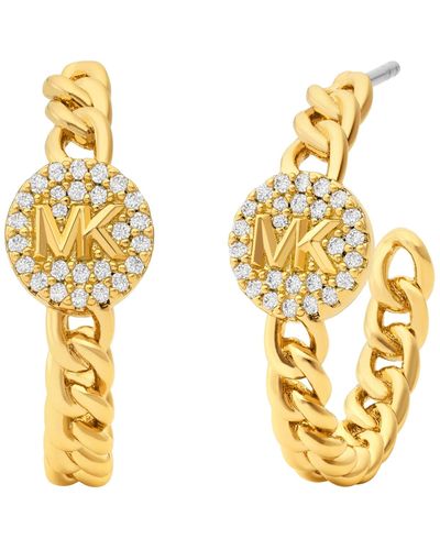 Michael Kors Silver-tone Or Brass Pave Charm Hoop Earrings - Metallic