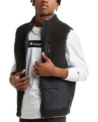 Champion Cozy Standard-fit Mixed-media Plush Fleece Vest - Black
