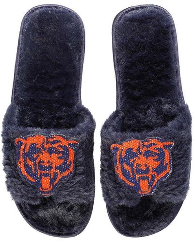 FOCO Chicago Bears Rhinestone Fuzzy Slippers - Blue