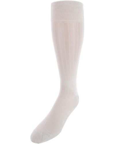 Trafalgar Jasper Mercerized Cotton Ribbed Mid-calf Solid Color Socks - White