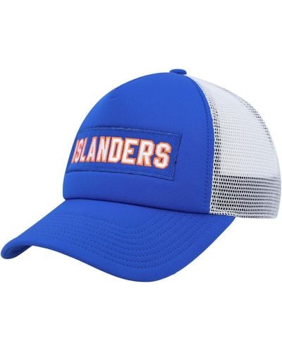 adidas Royal, White New York Islanders Team Plate Trucker Snapback Hat - Blue