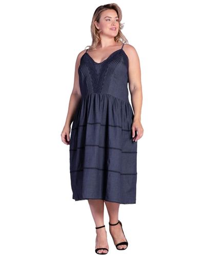 Standards & Practices Plus Size Smocked Waist Midi Dress - Blue