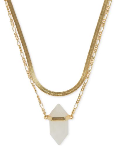Lucky Brand Tone Crystal Pendant Herringbone & Chain Link Convertible Layered Necklace - Metallic