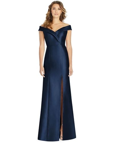 Alfred Sung Off-the-shoulder Satin Gown - Blue
