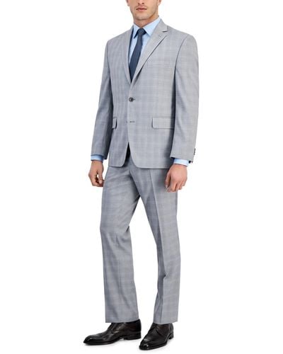 Perry Ellis Modern-fit Solid Nested Suits - Blue