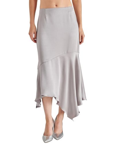 Steve Madden Lucille Satin Asymmetrical Hem Midi Skirt - Gray
