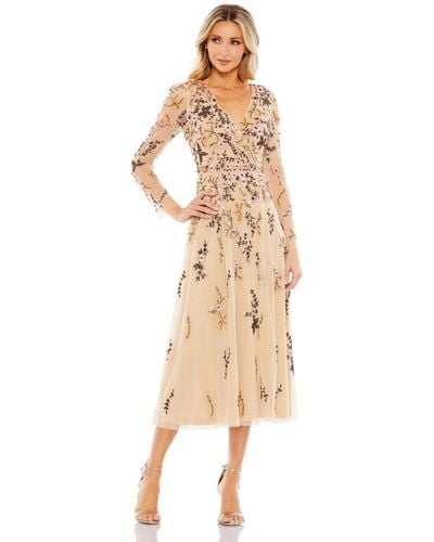 Mac Duggal Floral Embroidered A-line Cocktail Dress - Natural