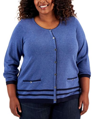 Karen Scott Plus Size Alexa Button-front Cardigan - Blue