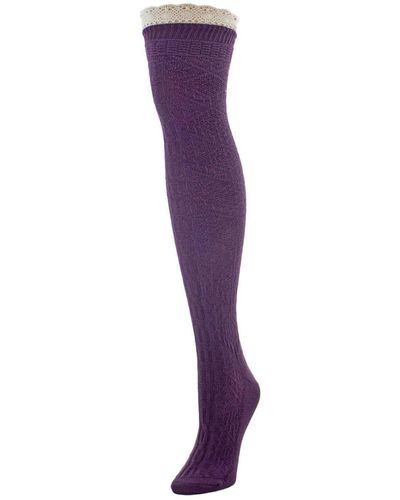 Memoi Diamond Crochet Over The Knee Socks - Purple