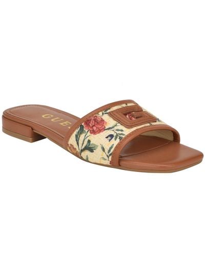 Guess Tampa Slide On Sandals With Woven Logo Detail - Brown