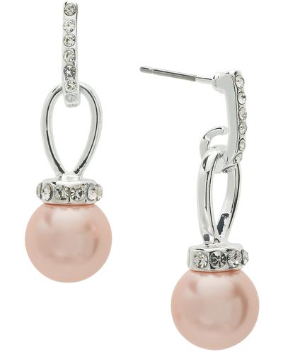 Charter Club Silver-tone Imitation Pearl & Crystal Dangle Drop Earrings - White