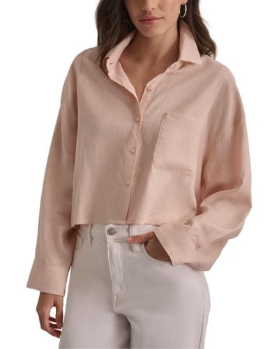 DKNY Oversized Cropped Button-front Shirt - Brown