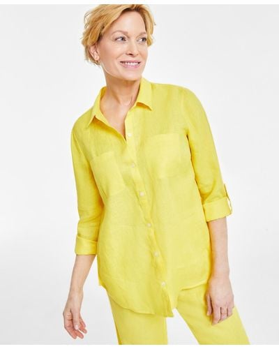 Charter Club 100% Linen Shirt - Yellow