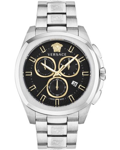 Versace Swiss Chronograph Geo Bracelet Watch 43mm - Gray
