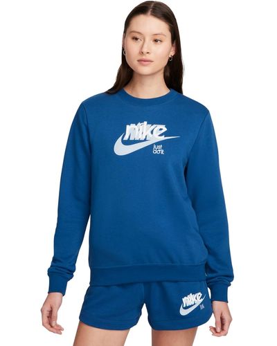 Nike Sportswear Club French Terry Graphic Crewneck Fleece Sweatshirt - Blue