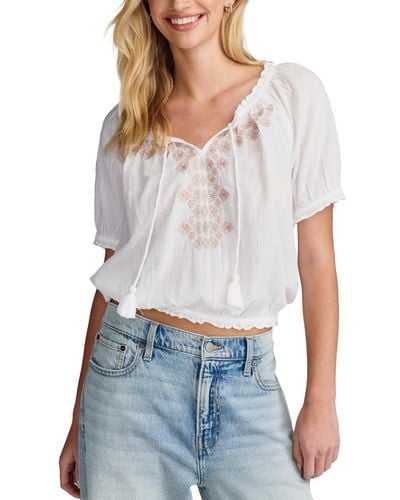 Lucky Brand Embroidered Cotton Peasant Top - White
