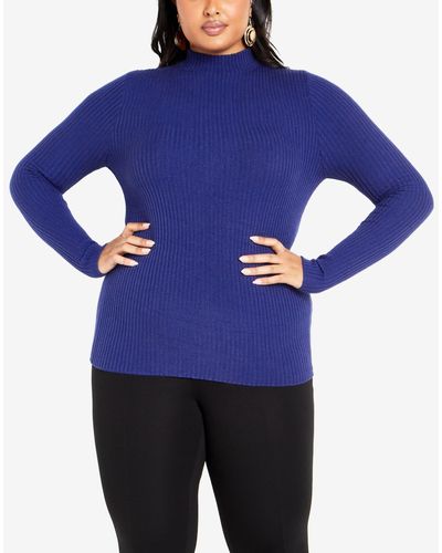 Avenue Plus Size Sina High Neck Sweater - Blue