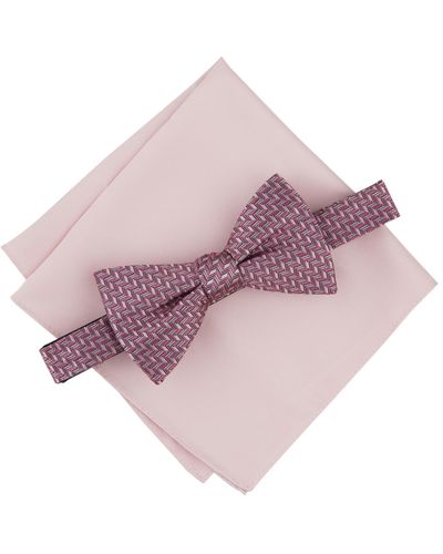Alfani Earl Mini-chevron Bow Tie & Solid Pocket Square Set - Pink