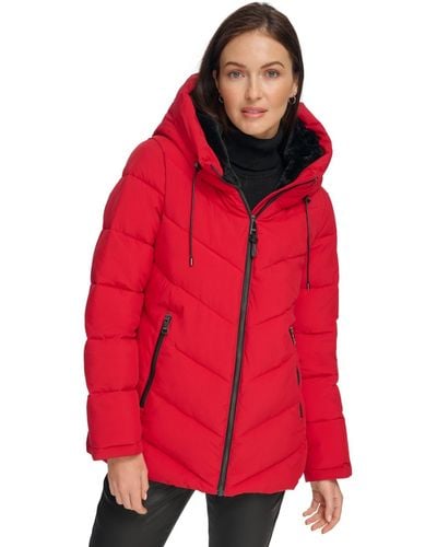 DKNY Hooded Puffer Coat - Red