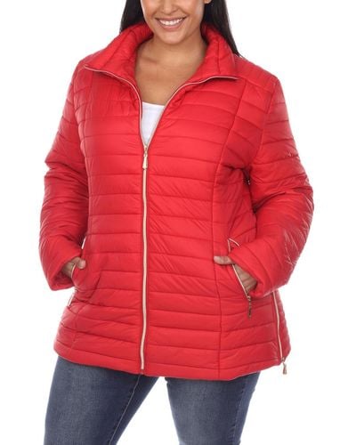 White Mark Plus Size Puffer Coat - Red