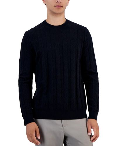 Alfani Textured Chevron Long-sleeve Crewneck Sweater - Blue
