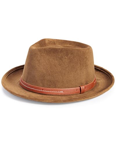 Scala Faux-suede Belted Fedora - Brown