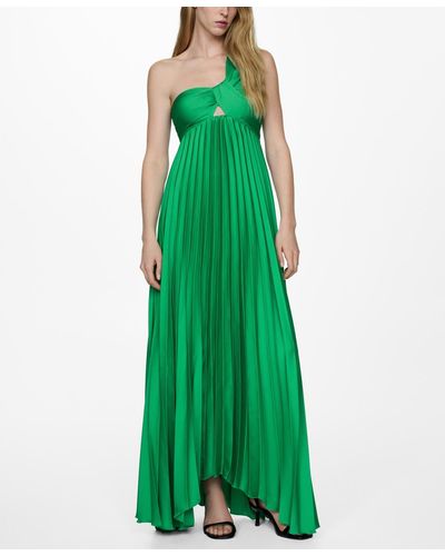 Mango Asymmetrical Pleated Dress - Green