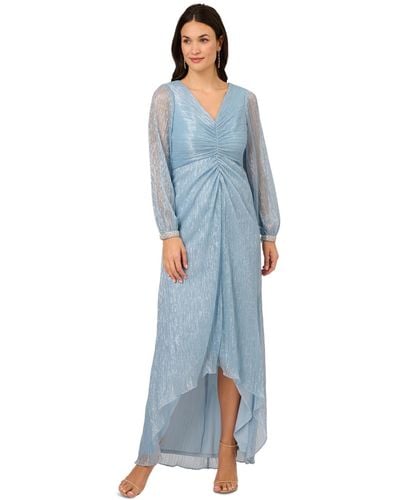 Adrianna Papell Metallic Crinkle High-low Gown - Blue