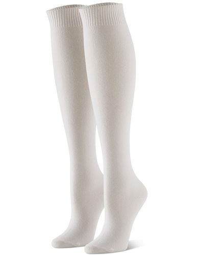 Hue Flat Knit Knee High Socks 3 Pair Pack - White