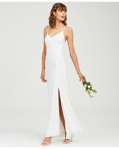 Adrianna Papell Sleeveless Front Slit Ruched Gown - White