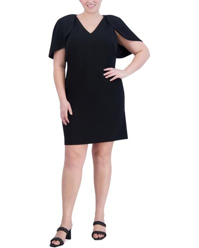 Jessica Howard Plus Size V-neck Cape-sleeve Sheath Dress - Black
