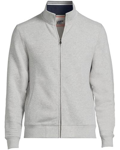 Lands' End Long Sleeve Serious Sweatshirt Mock Full Zip - Gray